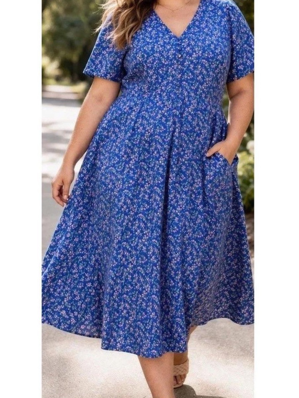 NWT Ivy City Co Allie Dress in Royal Blue Floral Midi Cotton Plus Size 28W